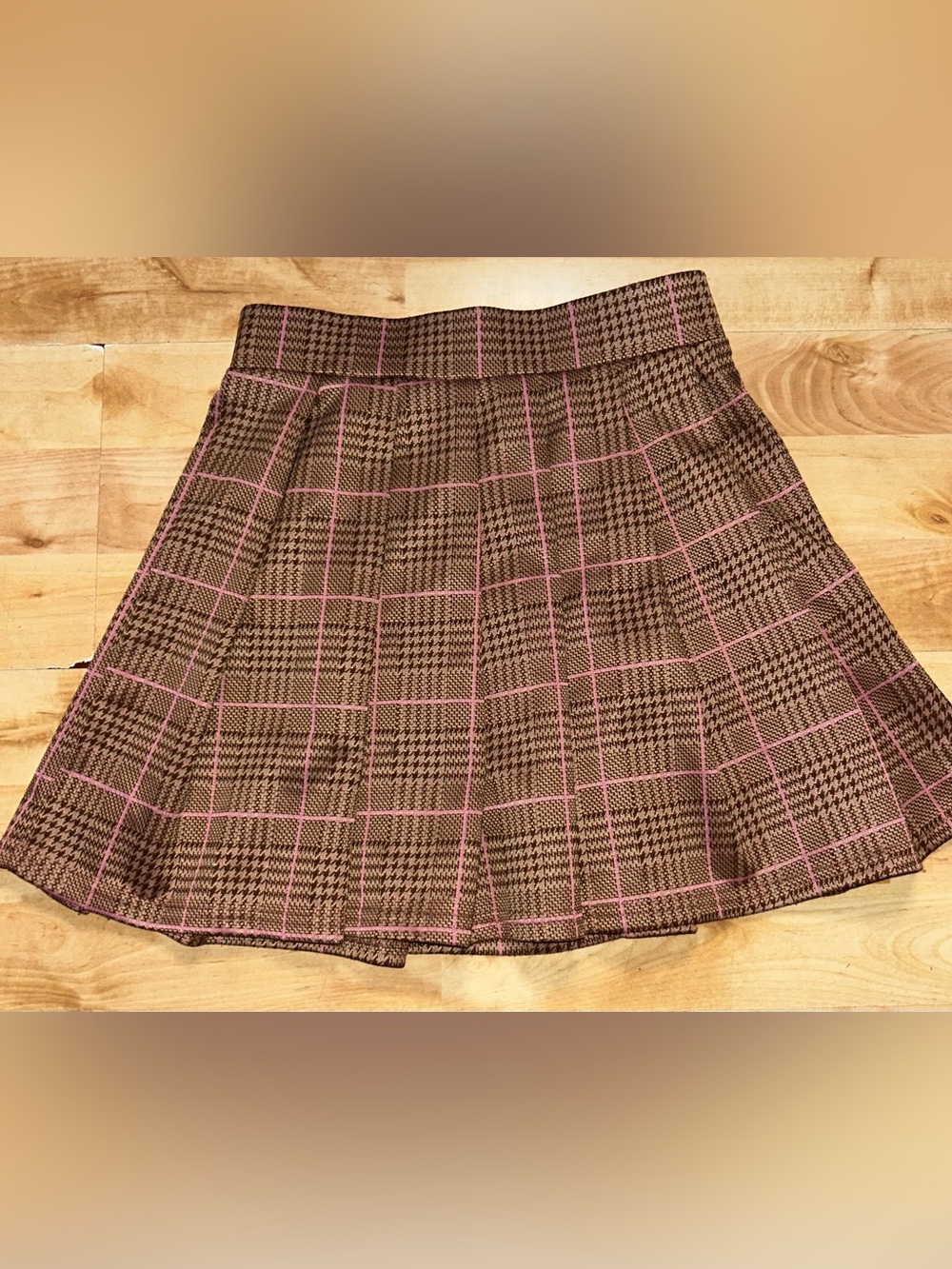 Brown plaid pleated mini skirt Size 10/12